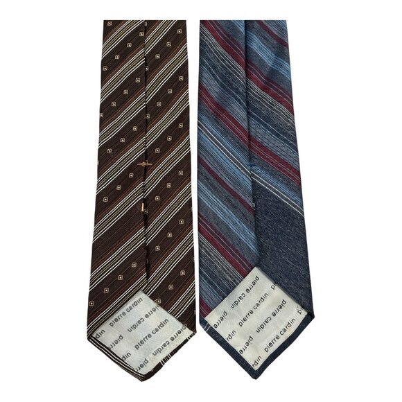 Vintage Pierre Cardin Neckties – Set of 2 Striped Polyester Ties – Brown & Blue - Picture 4 of 4